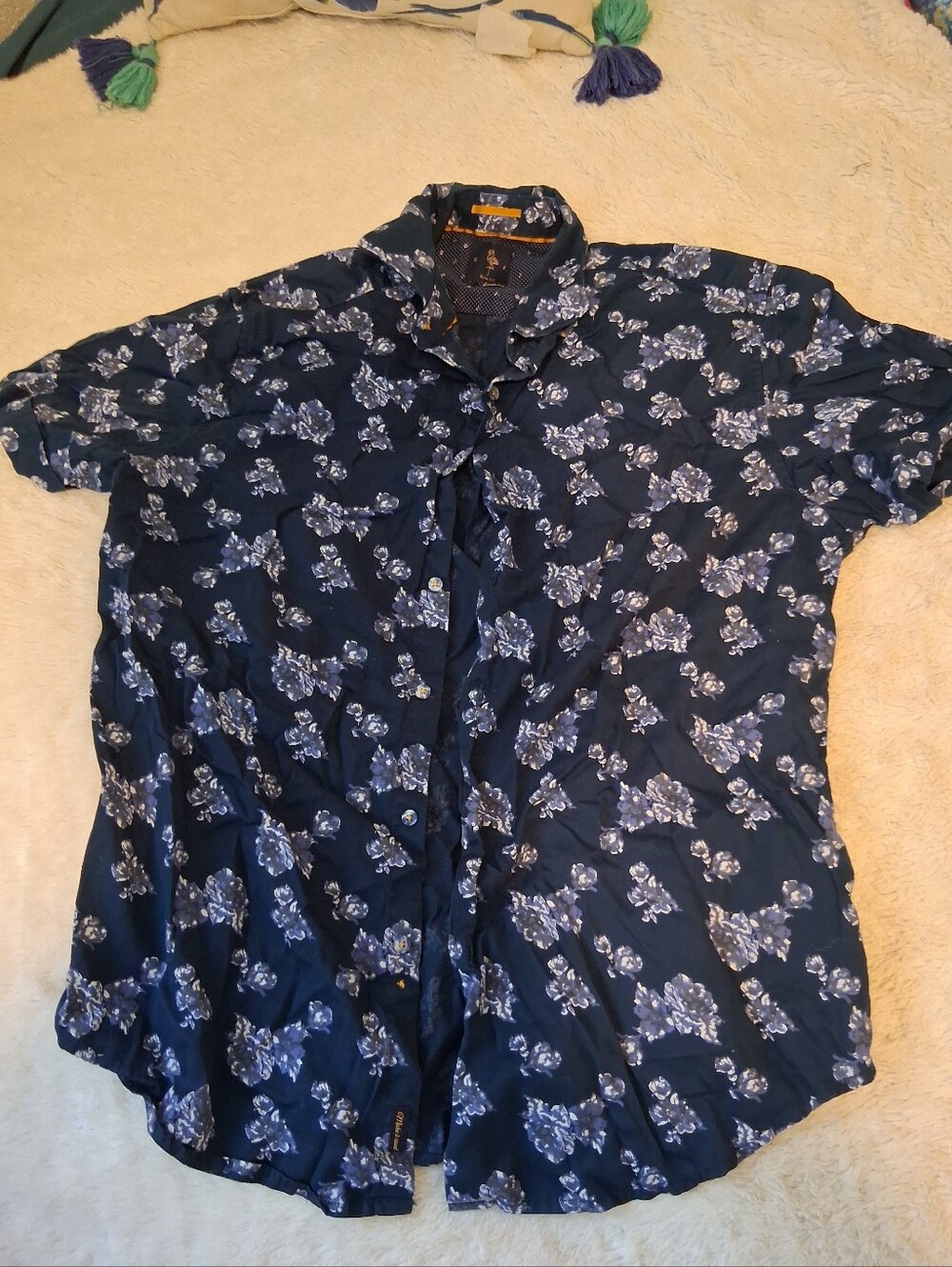Mens Navy Rose Floral Button Up